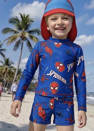 Дитячий купальний костюм з улюбленим героєм spider-man - футболка (рашгард), шорти (плавки) панамка (легіонера) george (англія)