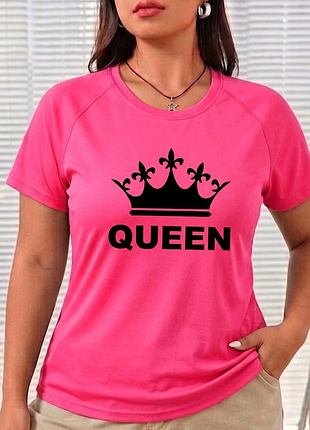 🔥 розовая спортивная футболка queen roly с короной 👑 яркая женская футболка для фитнеса и бега розового цвета разгрузки гардероба