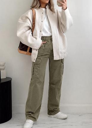 Брюки карго pull&bear, нові, зелені, оливкові, прямі, бавовна, s-m, з кишенями, хакі, cargo trousers, штани, джинси