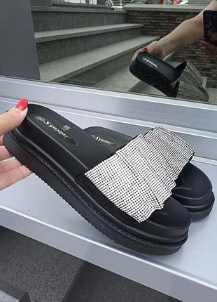 Накладной платеж ❤ шлепанцы на толстой подошве платформы со стразами сияющие блестящие