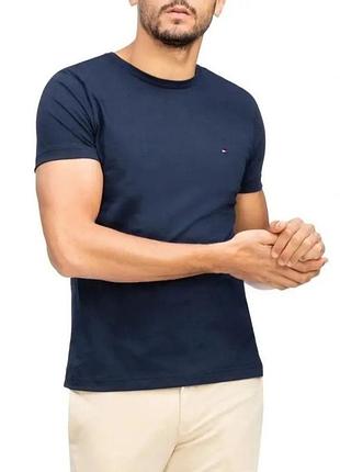 Темно-синяя футболка мужская Tommy hilfiger essential cotton tee dark blue