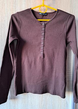 Коричневий жіночій лонгслів рубчик zara розмір м 
котон 95%