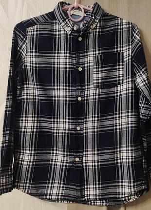 Сорочка дитяча на хлопця 11-12 років, дитяча сорочка h&m синього кольору у клітинку