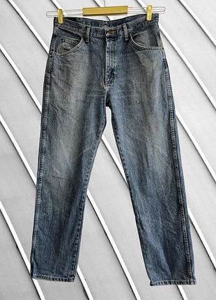 Мужские голубые джинсы wrangler w35 l34 оригинал прямые светлые джинсы regular straight высокая посадка плотный джинс вранглер стана отличный l xl