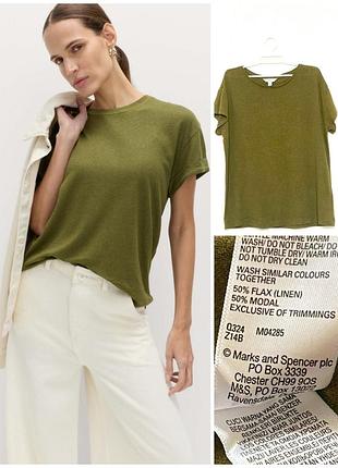 Женская льняная футболка оттенок шалфея marks &amp; spencer linen blend t-shirt, p. m