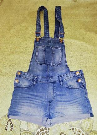 Комбинезон летний на девочку denim co by h&m 158 стрейчевый синий джинсовый на лямках