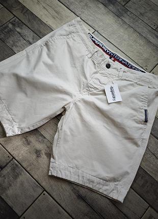Мужские хлопковые шорты чинос superdry international бежевого цвета размер xxl