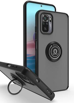 Чехол fiji colorframe для xiaomi redmi note 10 / note 10s матовый бампер с кольцом подставкой black