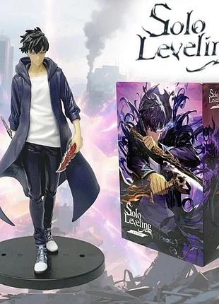 Коллекционная аниме фигурка solo leveling sung jin woo в длинном плаще с кинжалом (только я возьму новый уровень / solo leveling: