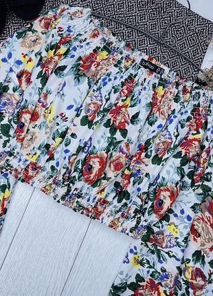 Сатиновий топ boohoo m літній топ з відкритими плечима та довгим рукавом топ в квітковий принт