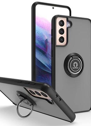 Чехол fiji colorframe для samsung galaxy s21 plus (g996) матовый бампер с кольцом подставкой black