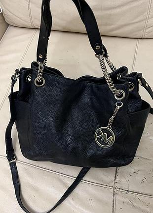 Оригинальная черная кожаная сумка michael kors