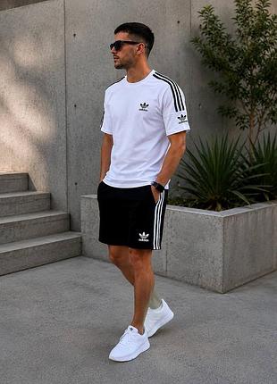 Качественный мужской костюм adidas s - 3xl летний адидас комплект футболка и шорты белая и черная с лампасами