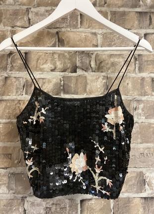 Топ в паєтках та вишивкою top shop, розмір s, стіляжний💕