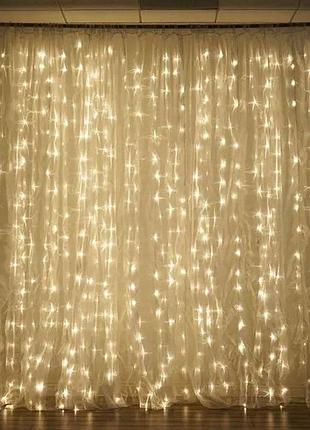 Led гирлянда штора от сети , теплый белый, 3*2 метра thl-24-62