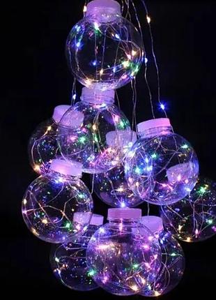 Xmas гирлянда (штора) 150 led (copper) на медной проволоке прозрачные шари мульти 8см 3m*1,5m (30) 7250