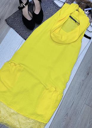 Жовта міді сукня zara m літнє плаття з коміром плаття зара з мереживом