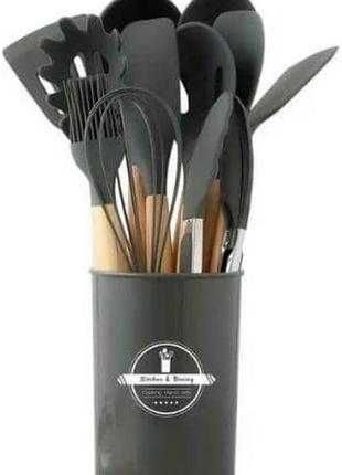 Набор кухонных принадлежностей silicone kitchen set 11 в 1 на подставке (lux качество)