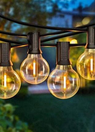 Гирлянда декоративная в виде круглых лампочек, 10 м, 20 led, тёплый жёлтый свет, от солнечной батареи