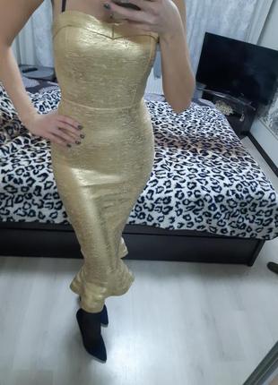 Платье выпускное золотое утягивающие3 фото