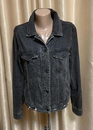 Джинсова куртка mango denim рвана колір чорний з сірим розмір m
