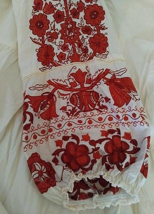 Платье-вышиванка бренда khaadi пакистан, цвет ближе к беж,вышивка красная, хлопок,  размер 12 (48)