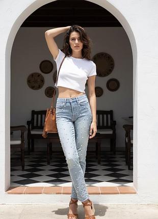 Літні блакитні джинси zara, 36 з перлинами