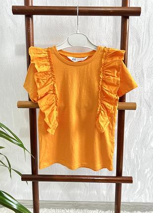 🌿помаранчева футболка з милими рюшами від h&m 4-6 років, 104-116 см.