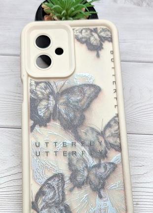 Уценка!!! чехол shock case print для телефона motorola g54 5g / motorola g54 power бампер бежевый с рисунком бабочки уценка!!!