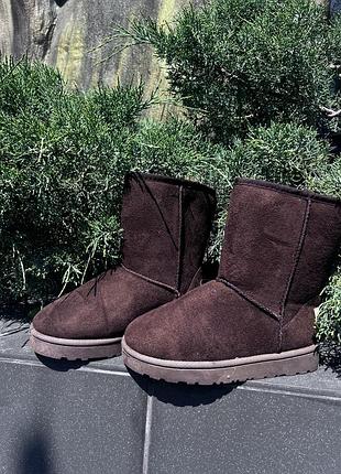 Женские коричневые угги зимние замшевые короткие сапоги