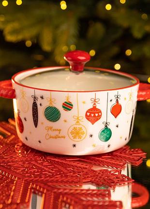 Супница фарфоровая merry christmas новогодняя 800 мл с крышкой yiwu nai