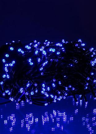Новорічна гірлянда вулична 30 м 300 led з сонячною батареєю чорний провід синій nai