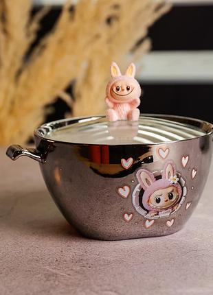 Бульонница фарфоровая labubu с крышкой и ручками 800 мл nai