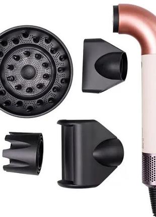 Фен стайлер super hairdryer мультистайлер 1600 вт прибор для волос 4 насадки розовый nai