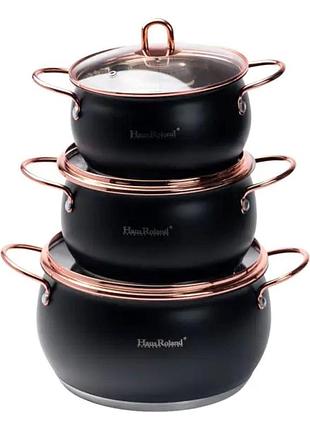 Набор кастрюль haus roland из нержавеющей стали 6,1/2,6/3,6 л черный nai