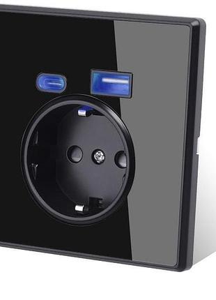 Розетка настенная coswall с разъемом type-c/usb-портом зарядки черный