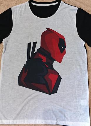 Базова чоловіча футболка в принт deadpool, s-m, чорна з білим