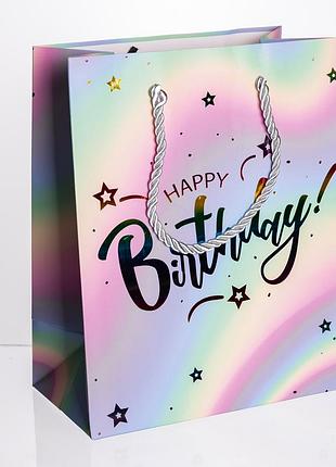 Набор подарочных пакетов из бумаги 12 шт happy birthday 18×10×23 см nai