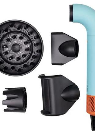 Фен стайлер super hairdryer мультистайлер 1600 вт прибор для волос 4 насадки голубой nai
