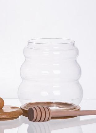 Медовница стеклянная с крышкой и ложкой 500 мл nai