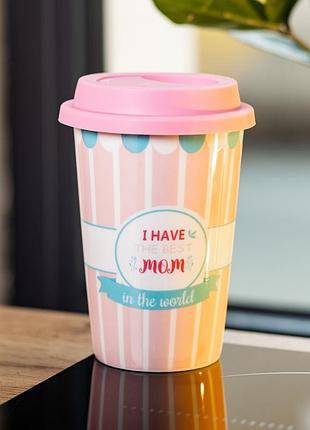 Стакан фарфоровый 420 мл с силиконовой крышкой i have the best mom nai