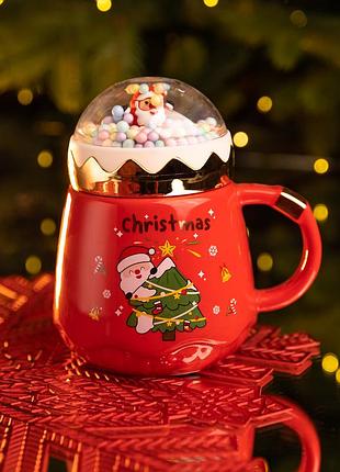 Чашка порцелянова з кришкою christmas 400 мл червона yiwu nai