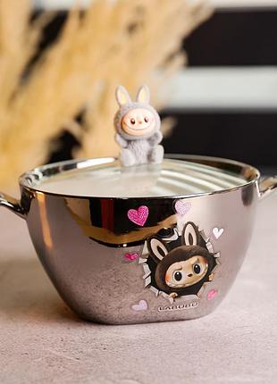 Бульонница фарфоровая labubu с крышкой и ручками 800 мл nai