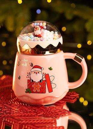 Чашка фарфоровая с крышкой christmas 400 мл розовый yiwu nai