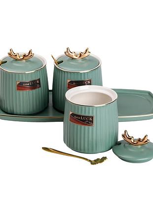 Набор банок с подставкой для сыпучих продуктов 400 мл зеленые nai
