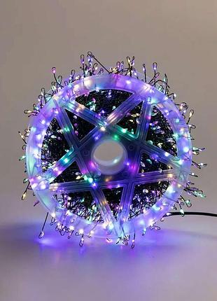 Гирлянда нить хвойная лапа 30 метров 640 led зеленый провод мультиколор nai