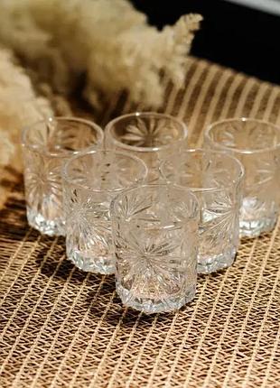 Набор рюмок для настоек rocks glass 6 штук по 75 мл с рельефным узором nai
