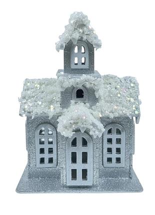 Декоративный новогодний домик из дерева 6*11*18 см серебро nai