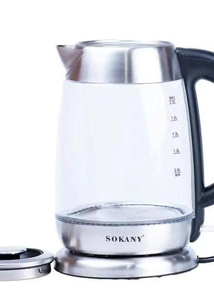 Електрочайник sokany electric kettle 2000w 2l прозорий чайник nai