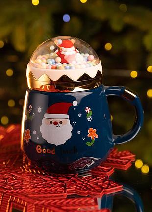 Чашка фарфоровая с крышкой christmas 400 мл синий yiwu nai